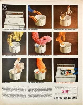 #ad General Elecrtric Giant Capacity Washer quot;For all Year Washablesquot; Print Ad 1964 $10.95