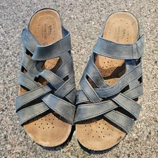 Spring Step Strappy Sandals Shoes Wmns Sz 40 EU 9M US Blue Leather Wedge 