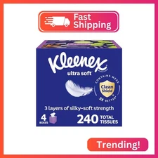 Kleenex Ultra Soft Facial Tissues, 4 Cube Boxes, 60 Tissues per Box, 3-Ply (240 
