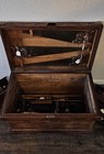 Antique Wooden Tool Chest/Box w/ Sliding Trays, Assorted Hand Tools & Saws — photo 3