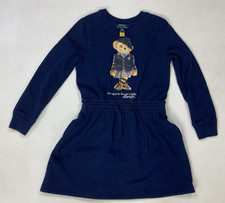 Polo Ralph Lauren Bear Fleece Sweatshirt Dress Girls 7 Blue Long Sleeve