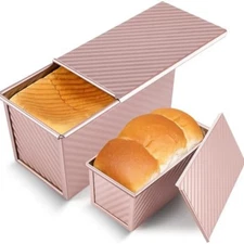 2 Pack Pullman Loaf Pan with Lid, 1 Lb/0.5 Lb Dough Capacity, Premium Non-Stick