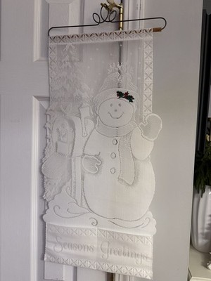 Snowman & Cardinals Lace Christmas Card Holder Wall Hanging 12'' x 30''L