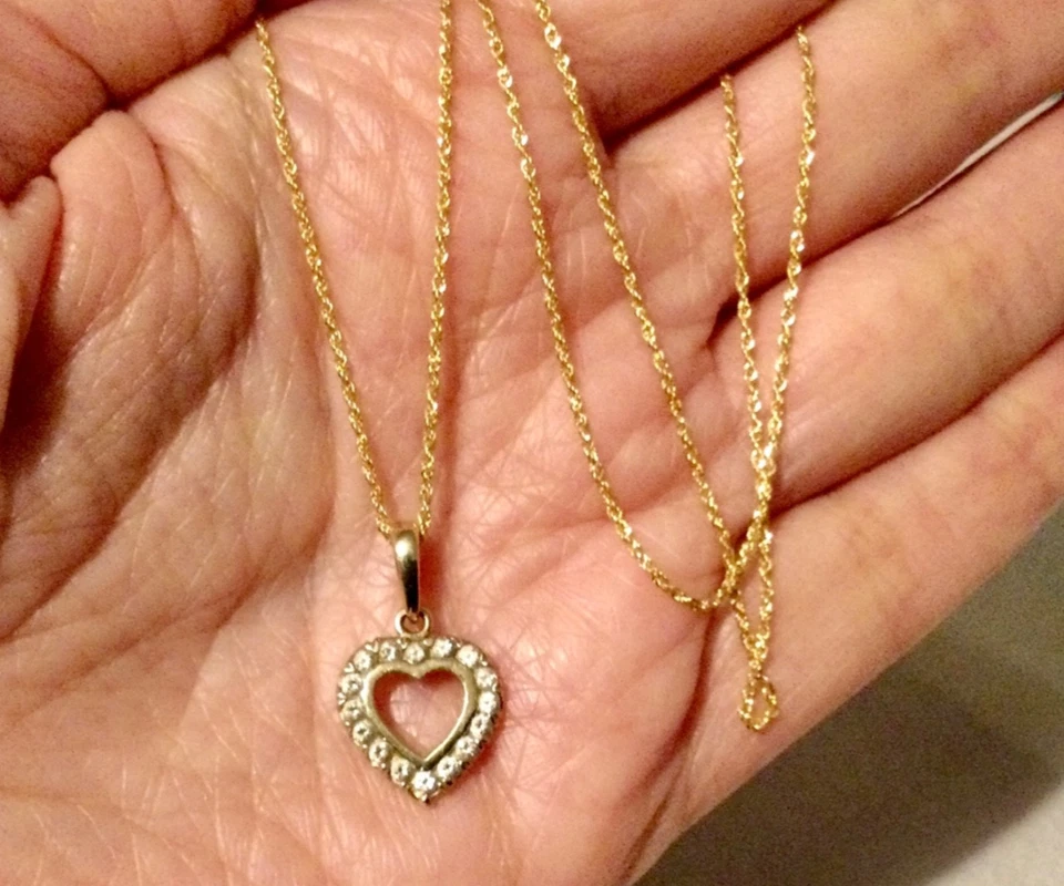 Collier Chaine Or 18 Carats-Pendentif Cœur 14K Brillants-Or Jaune Massif 18K-750 - Photo 2/4