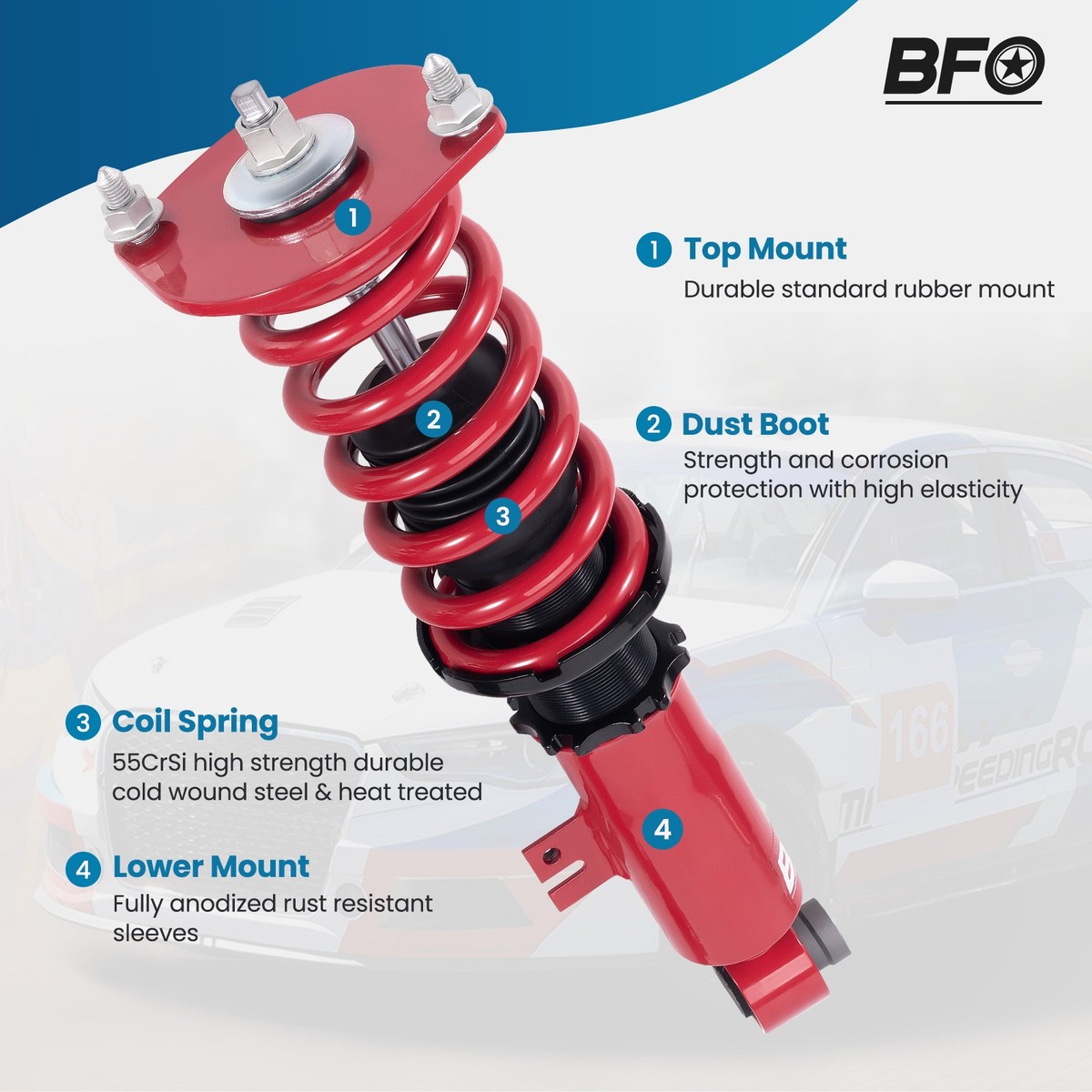 BFO RACING COILOVERS HEIGHT Adjustable Struts Set FOR NISSAN