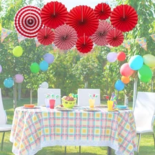 Hanging Paper Fans Set 12PCS Red Party Decorations Round Fan Wall Decor Paper...