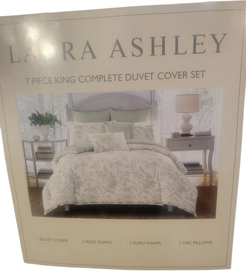 Laura Ashley Natalie 5-Piece Green Cotton King Bonus Duvet Set Green Botanical - Image 3 of 4