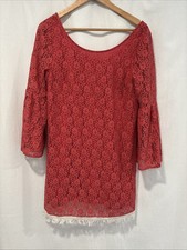 Umgee USA Dress Peasant Boho Festival Mini Red/ Pink Dress