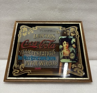 Vintage Coca Cola Relieves Fatigue Delicious 5c Mirror Art Sign Coke 13'' X 9''