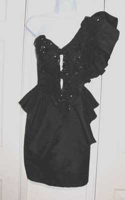 VTG Climax Karen Okada David Howard Black Beaded Knee Formal 1-Shoulder Wm. 5/6