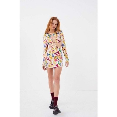 For Love & Lemons Mini Dress Thora Long Sleeves Keyhole Side Cutouts Floral (L) 