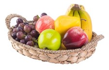 Image of Seagrass Small Rectangular Woven Basket Tray with Handles, Mini Wicker Fruit ...