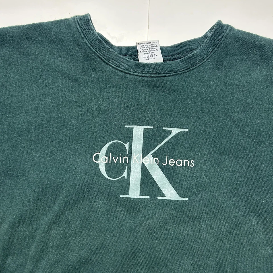 Vintage Calvin Klein Jeans Crewneck Sweatshirt Forest Green CK Logo Women's M - Image 2 of 4