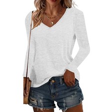 5 Pack Women's Long Sleeve T Shirts, Casual V Neck Tunic Tops Basic Loose Solid