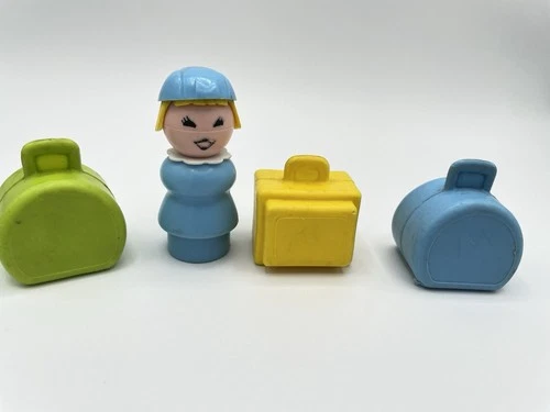 1970s Vintage Fisher Price Little People Airport Suitcases Luggage W/ Stewardess