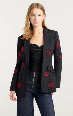 NEW Cinq A Sept Kissing Booth Cheyenne Jean Blazer Black/red 00/2