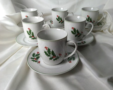 Alco Industries Romania Christmas Holly Cup & Saucer LOT OF 6