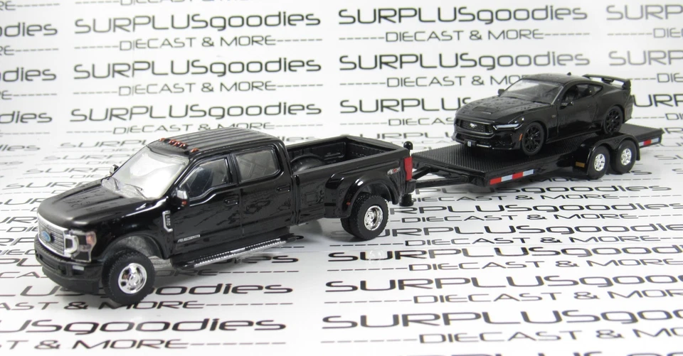 Greenlight Black 2022 FORD F350 PLATINUM Dually & 2024 MUSTANG GT w/Trailer Set - Image 2 of 4