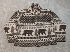 True Grit Jacket Womens Large Vintage Berber Fleece Bear Stripe Animal Nature 