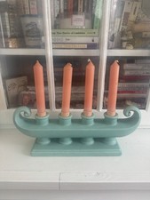 RARE VTG Turquoise Rum Rill Pottery Taper Candle Holder