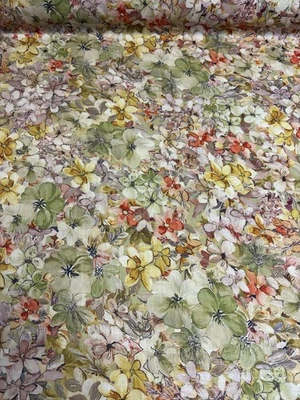 JOHN LOUDEN 3 Meter grün & rot Blumen leicht bedruckt 100% Baumwolle Rasenstoff