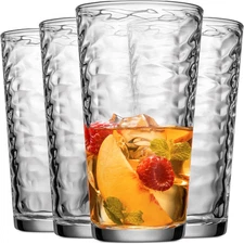 Drinking Glasses Set of 4 Highball Glass Cups, 17 Oz. Basic Cooler Glassware, Id