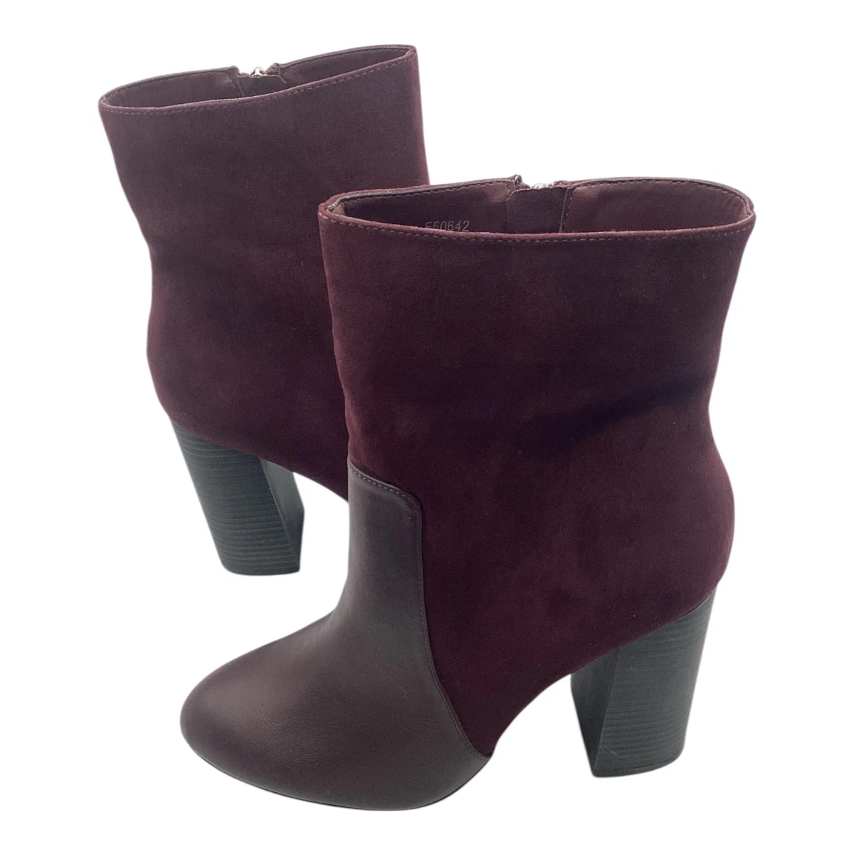 Anne Michelle Mujer Borgoña Imitación Gamuza Tacón Alto Botines Talla UK 7 Nuevos