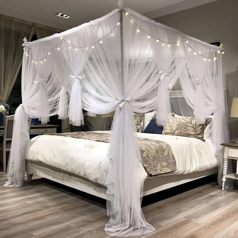Cortina de cama con dosel de poste de 4 esquinas para niñas y adultos - Royal lujosa acogedora cortina Foto 3 de 4