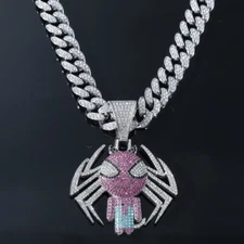 Hip Hop Iced Out Spiderman Pendant Necklace with Diamond Cuban Chain Jewerly
