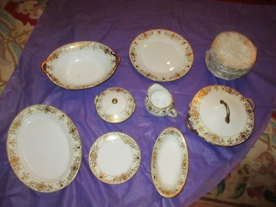 Noritake porcelain set 15 Pieces Hand painted 1930's Gold Trim 16034 set.