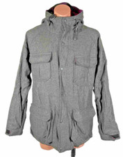 Vintage Penfield Wool Blend Grey Hooded 4 Pocket Zip Pea Coat Talon Zipper M