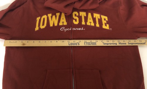 IOWA STATE CYCLONES Hooded Sweatshirt ~Size L ~ Red~ Fill Zip ~Appliquéd Letters - Picture 5 of 7