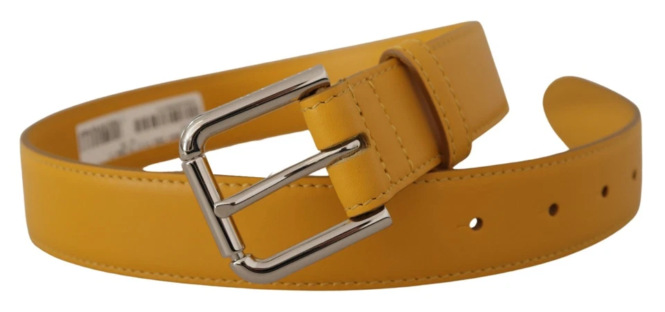 DOLCE & GABBANA Belt Yellow Leather Silver Tone Logo Metal Buckle s.60 cm/24in - Image 2 of 4