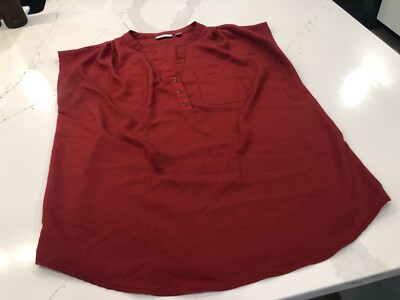 New York and Company Womens Medium Wine V-Neck Cap Sleeve Blouse Top Shirt