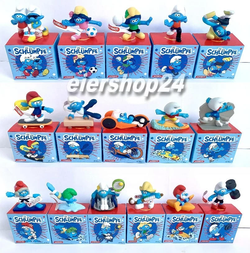 MCDONALD'S Komplettsatz SCHLÜMPFE Schleich Mc Donalds 2024 + SONDER-SCHLUMPF Gewichtheber!