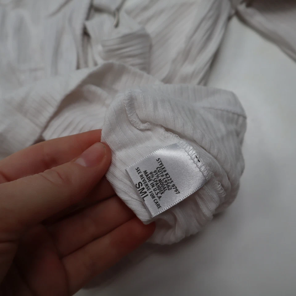 Emma & Sam Women White Studded Long Sleeve Cold Shoulder Top - Size Small - Image 4 of 4