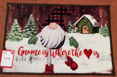 Holiday ''Gnome Is Where The Heart Is'' Indoor Kitchen Bath Non Slip Mat rug 17x27