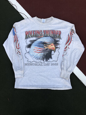 Vintage Y2K Rolling Thunder Biker Eagle Washington DC Long Sleeve Shirt Medium