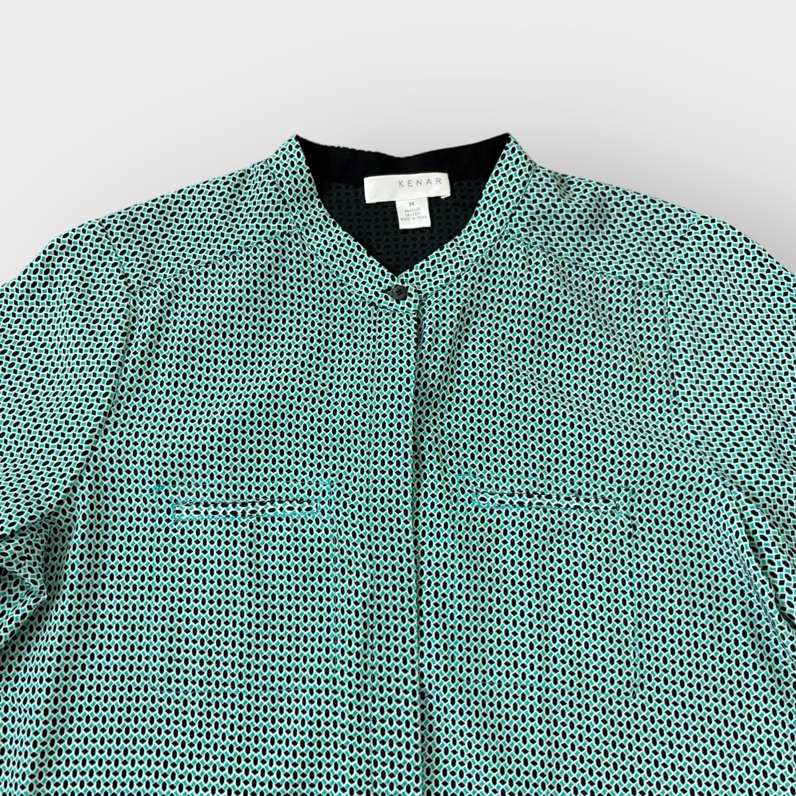 Kenar Teal Black Patterned Button Down Blouse - image 3