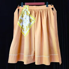 Half Apron Vintage Kitchen Lg Tan Handkerchief Pocket Rick Rack VTG Grandmacore