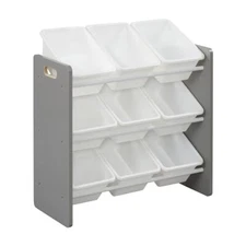 ECR4Kids 3-Tier Organizer with 9 Bins, Toy Storage Shelf for Kids, Gray/White