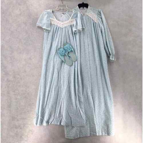 Ensemble de pantoufles robe de nuit vintage SHADOWLINE longue ligne robe bleue femme S - Photo 1 sur 12