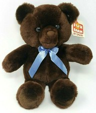 Dakin Fun Farm Teddy Bear Plush 1986 Chocolate Mink Brown Blue Bow VTG Korea TAG