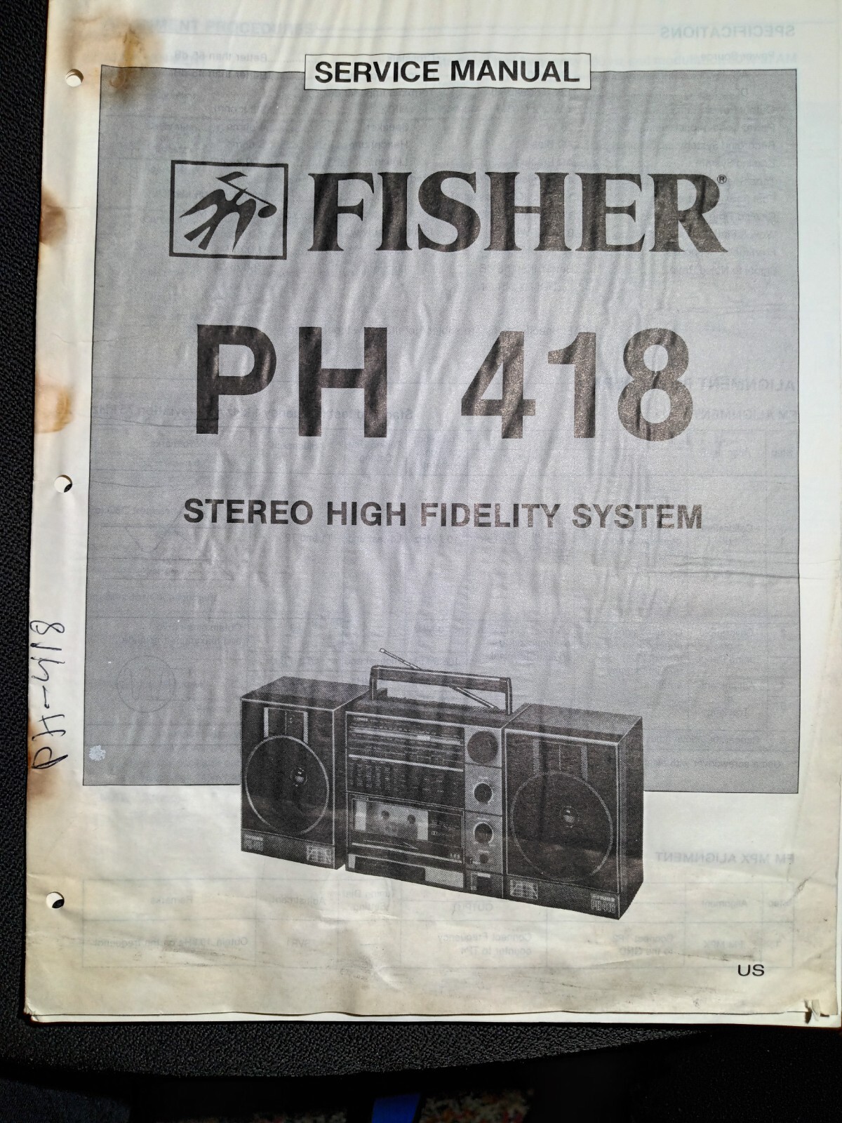 Fisher PH-418 Stereo Hi-Fi System Service Manual Original