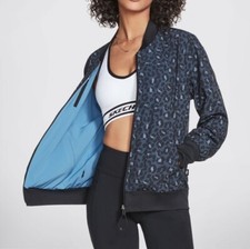 Skechers Midnight Leopard Reversible Bomber Jacket In Blue Uk Size M Bnwt