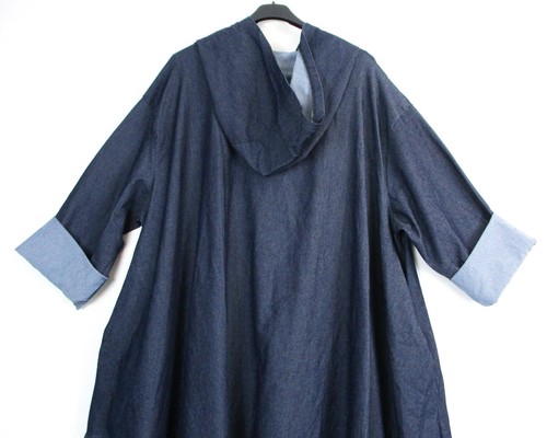 Lagenlook 75 % Baumwolle Denim Kapuzen-Staubjacke/Mantel Einheitsgröße: Plus 16-20 - Bild 3 von 11