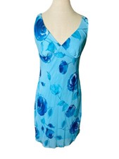 JOHNIE M - Sz 6- 90's Sleeveless V-neck Blue Sky Floral Knee Length Dress Lined