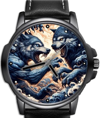 Fighting Wolves Angry Wolf Art Unique Unisex Beautiful Gift Wrist Watch UK FAST
