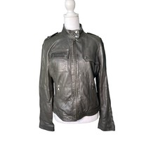 Banna Republic Womens Black Leather Full Zip Motorcycle Jacket Size  M