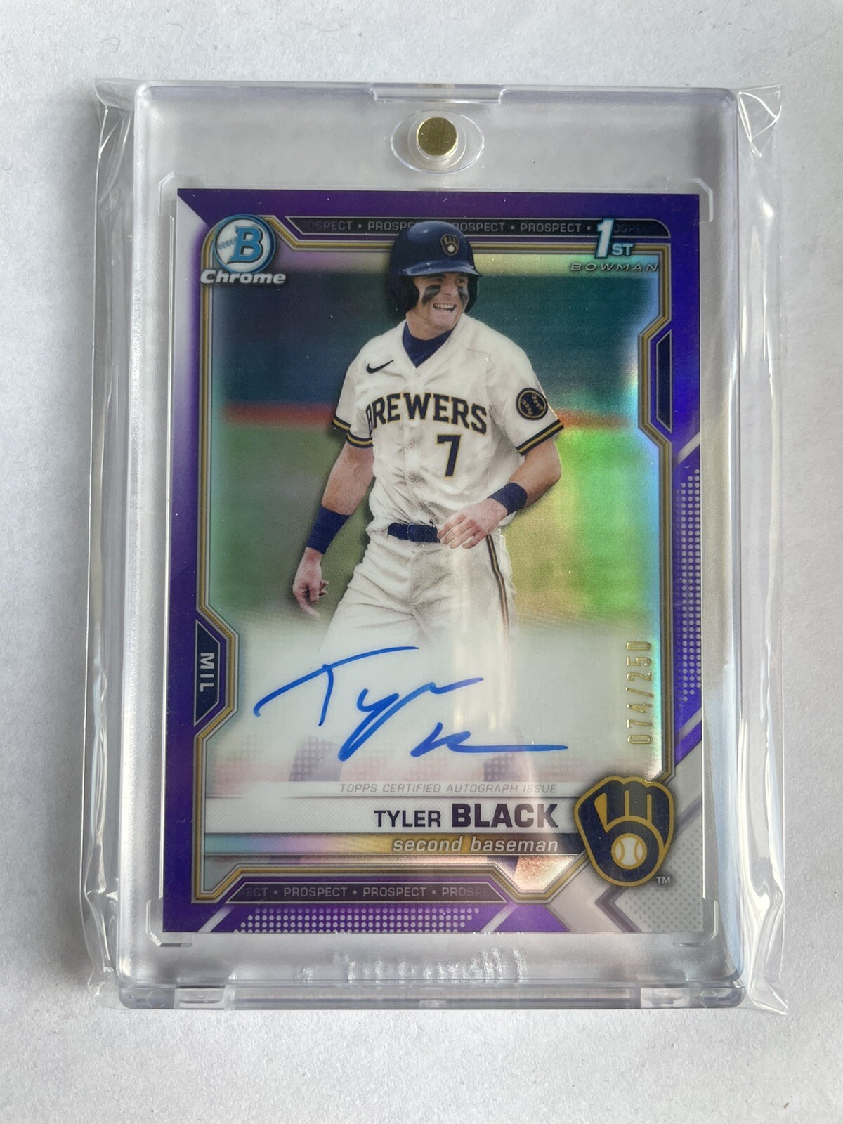 TYLER BLACK 1st Bowman Chrome Auto Purple #/250 Brewers RC 2021 Draft #CDA-TB